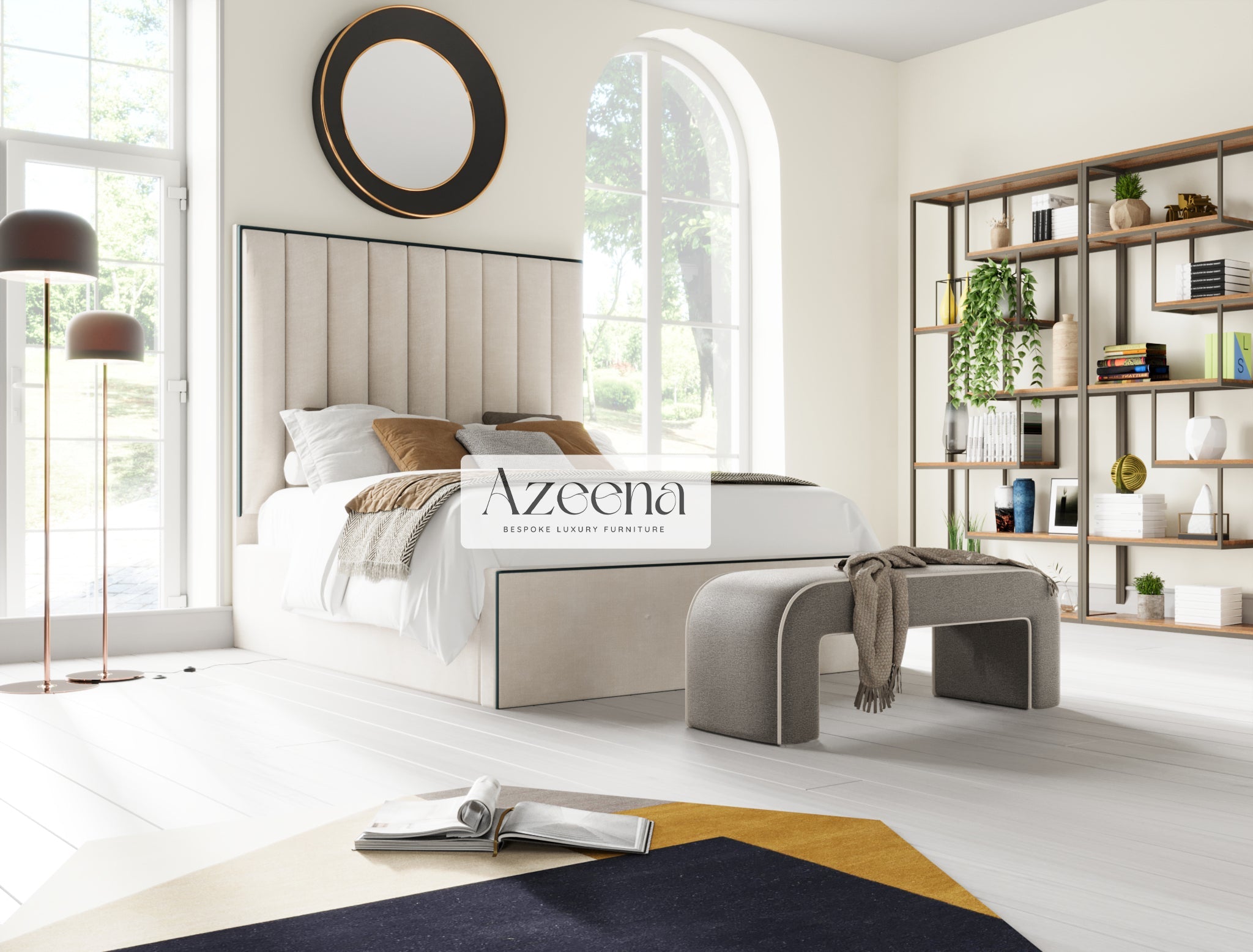 Susy Stripe Line Fabric Piping Tall Upholstered Bed With Optional Storage