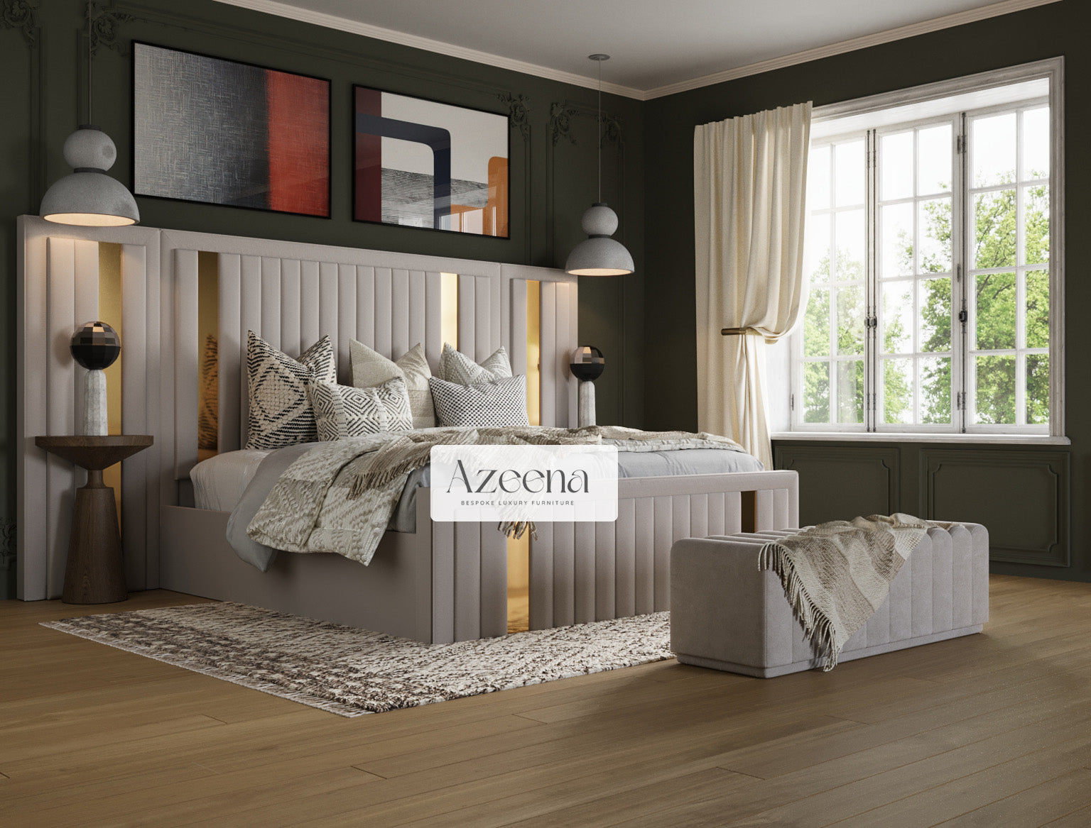 Soho Chrome Strip Extended Wide Headboard Stripe Line Bed With Optional Storage