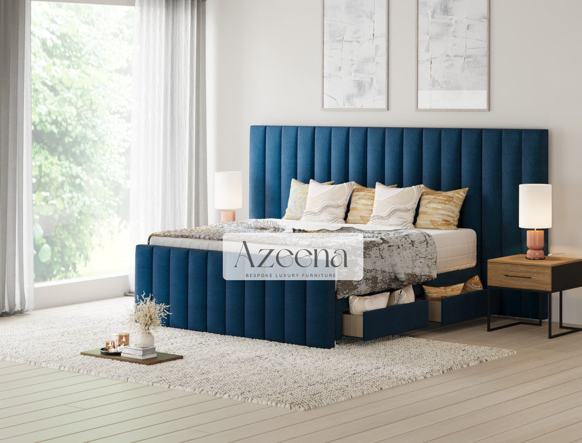 Prestige Extended Wide Headboard Stripe Line Divan Drawer Storage Bed