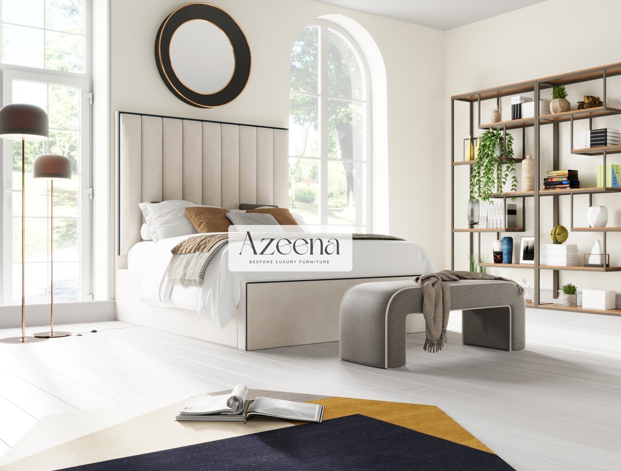 Jade Stripe Line Fabric Piping Tall Upholstered Bed With Optional Storage