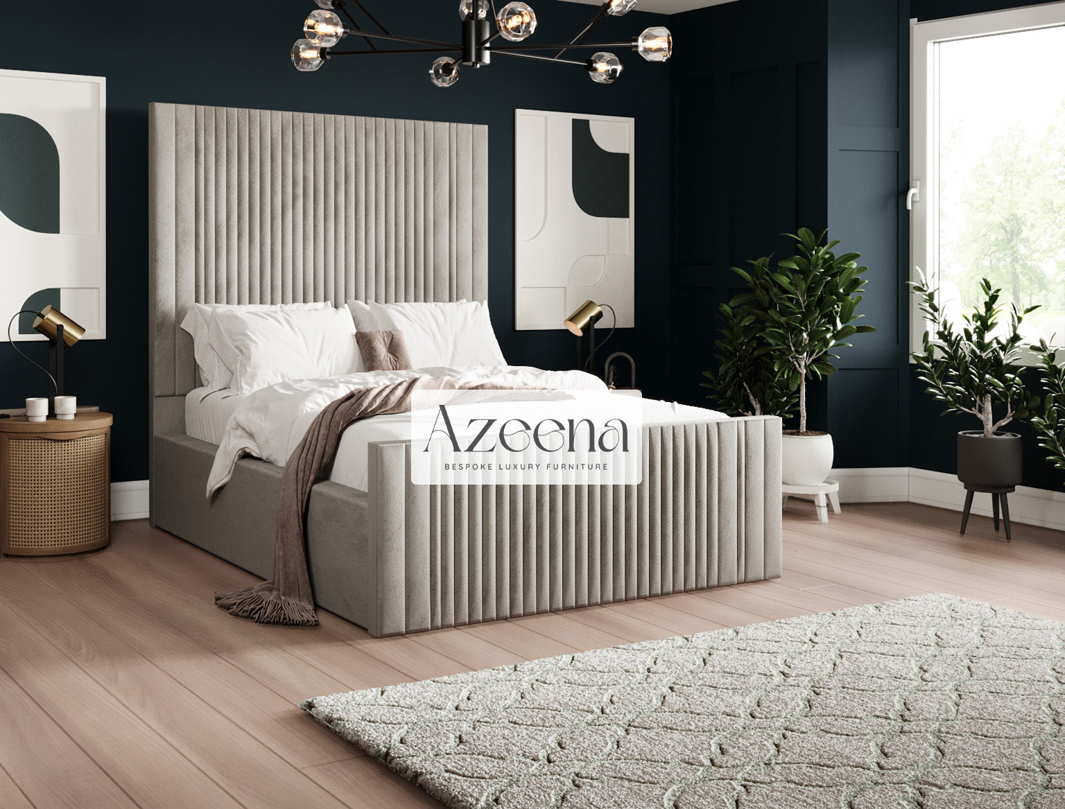 Manor Stripe Line Tall Fabric Upholstered Bed With Optional Storage