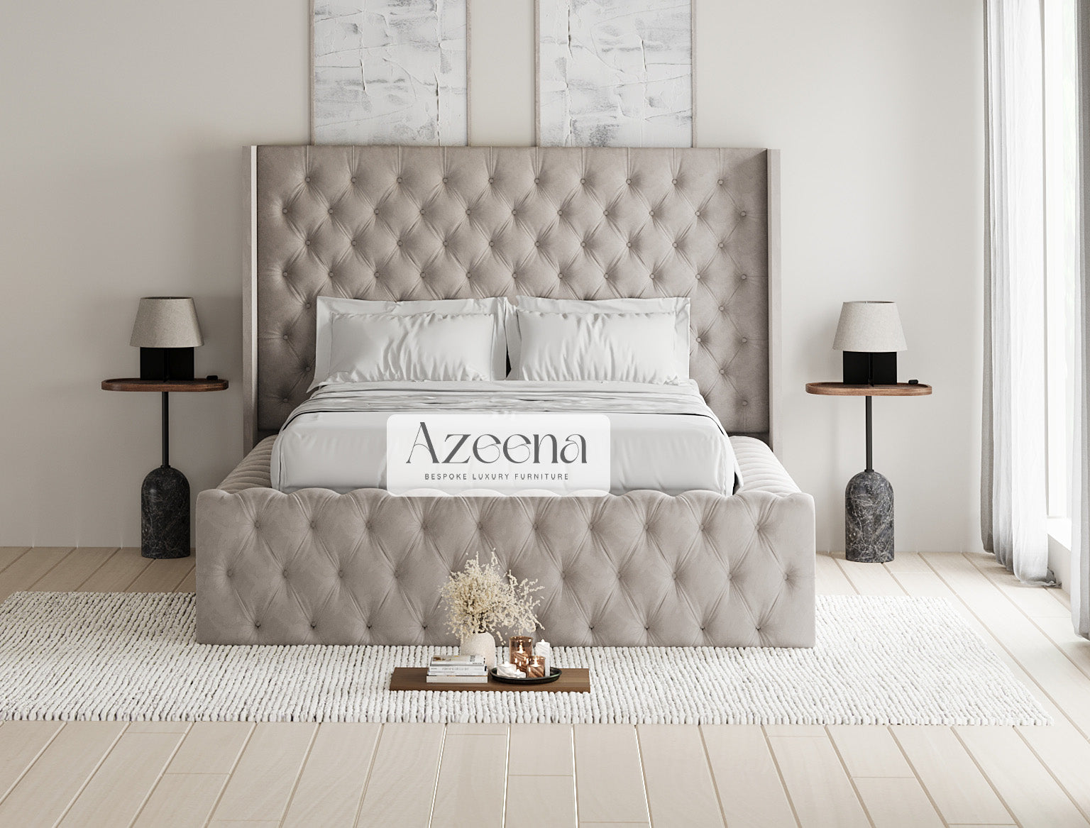 Jane Ambassador Chesterfield Winged Fabric Upholstered Bed