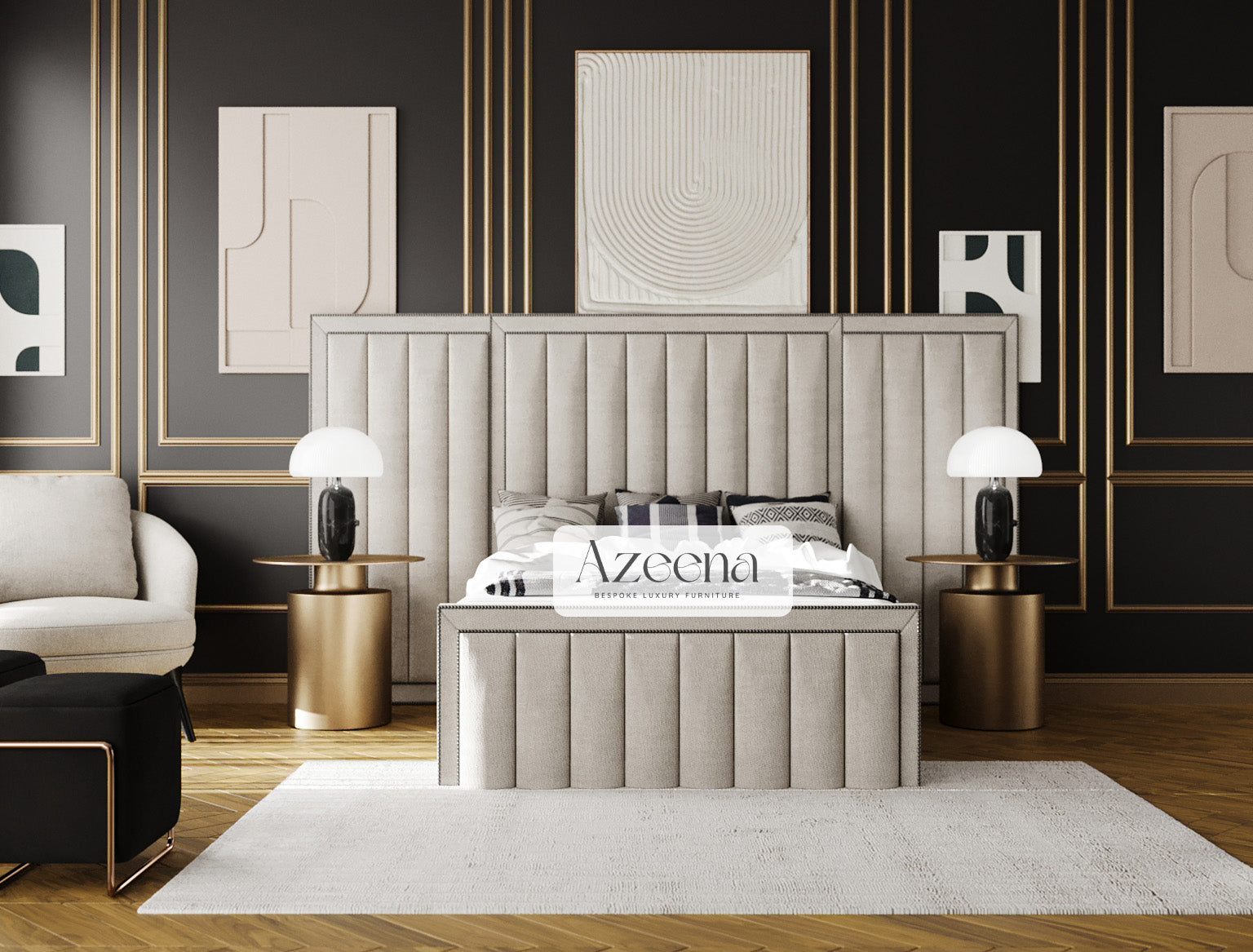 Merilyn Extended Wide Headboard Stripe Line Bed