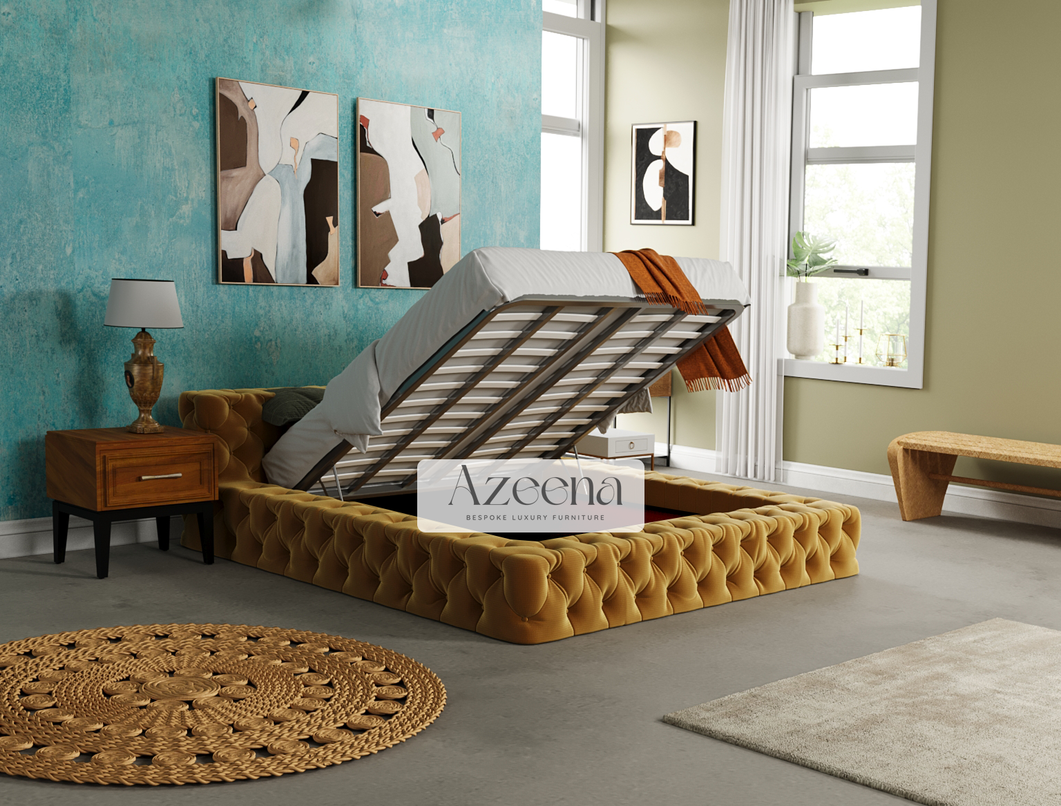 Kingston Ambassador Chesterfield Bed Frame with optional ottoman gas lift storage