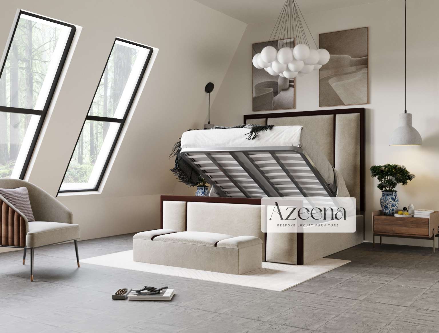 Sansa Border Fabric Tall Upholstered Bed With Optional Storage