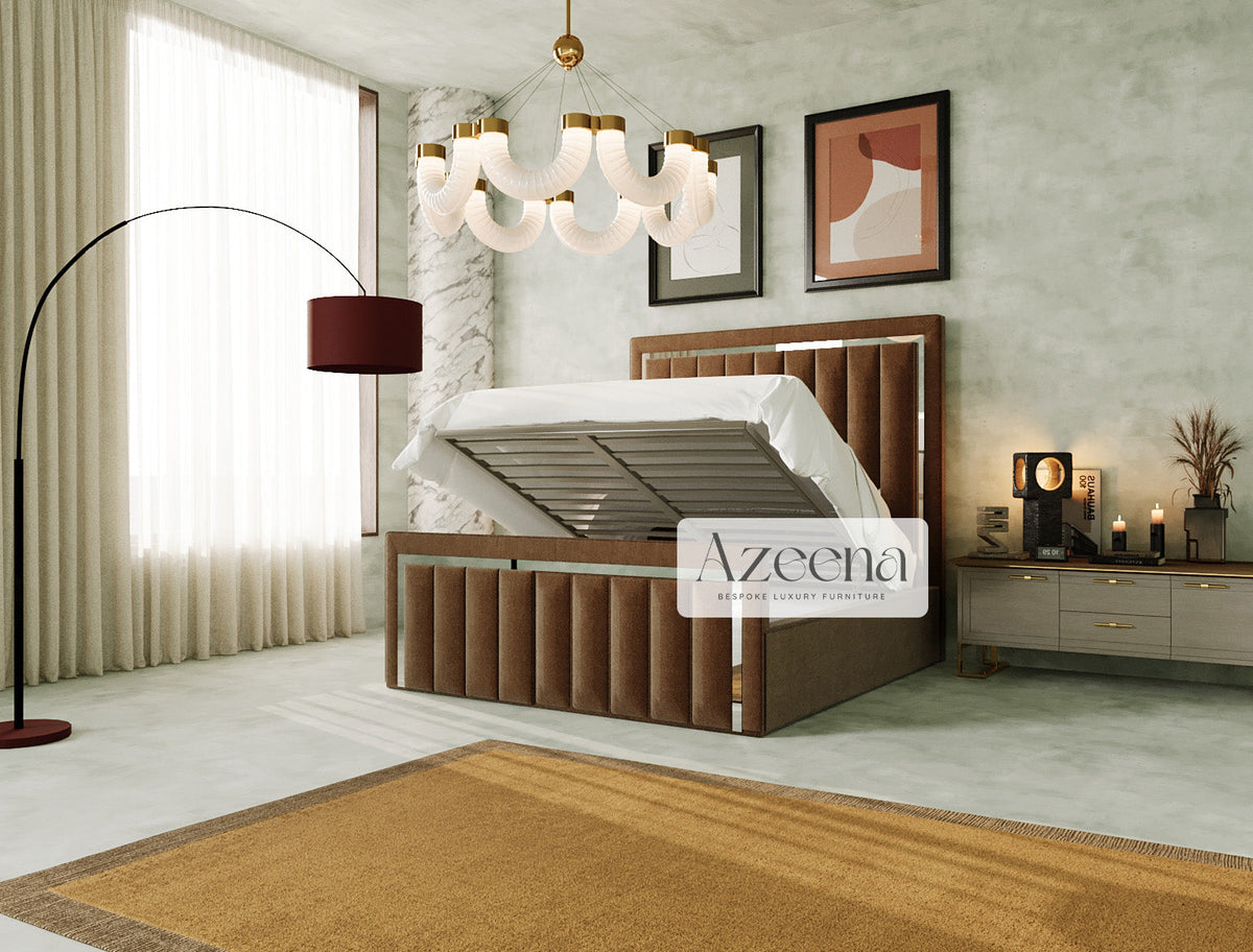 Elite Chrome Stripe Line High-Back Fabric Bed with Optional Storage