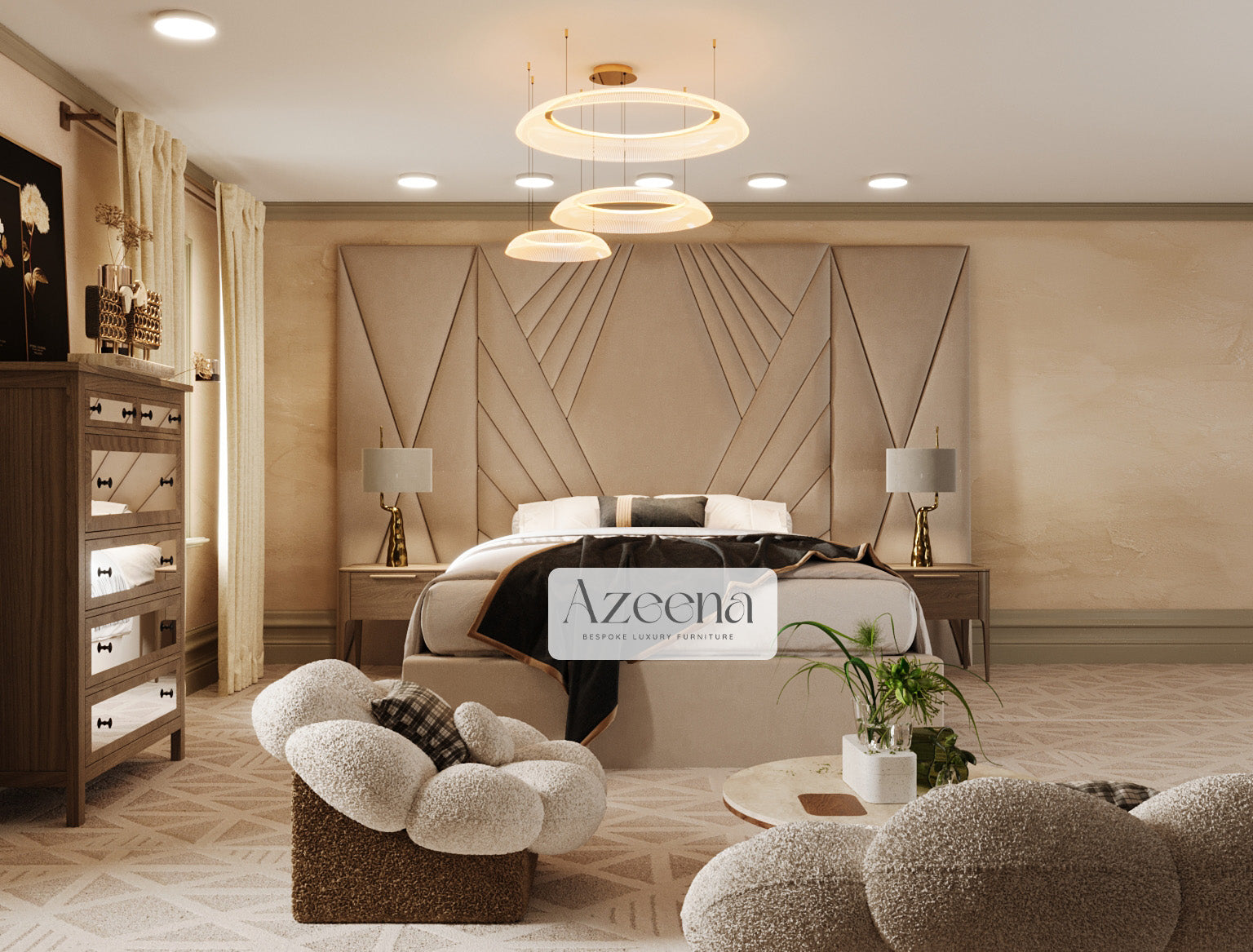 Wynn Art Deco Extended Wide Headboard Bed With Optional Storage