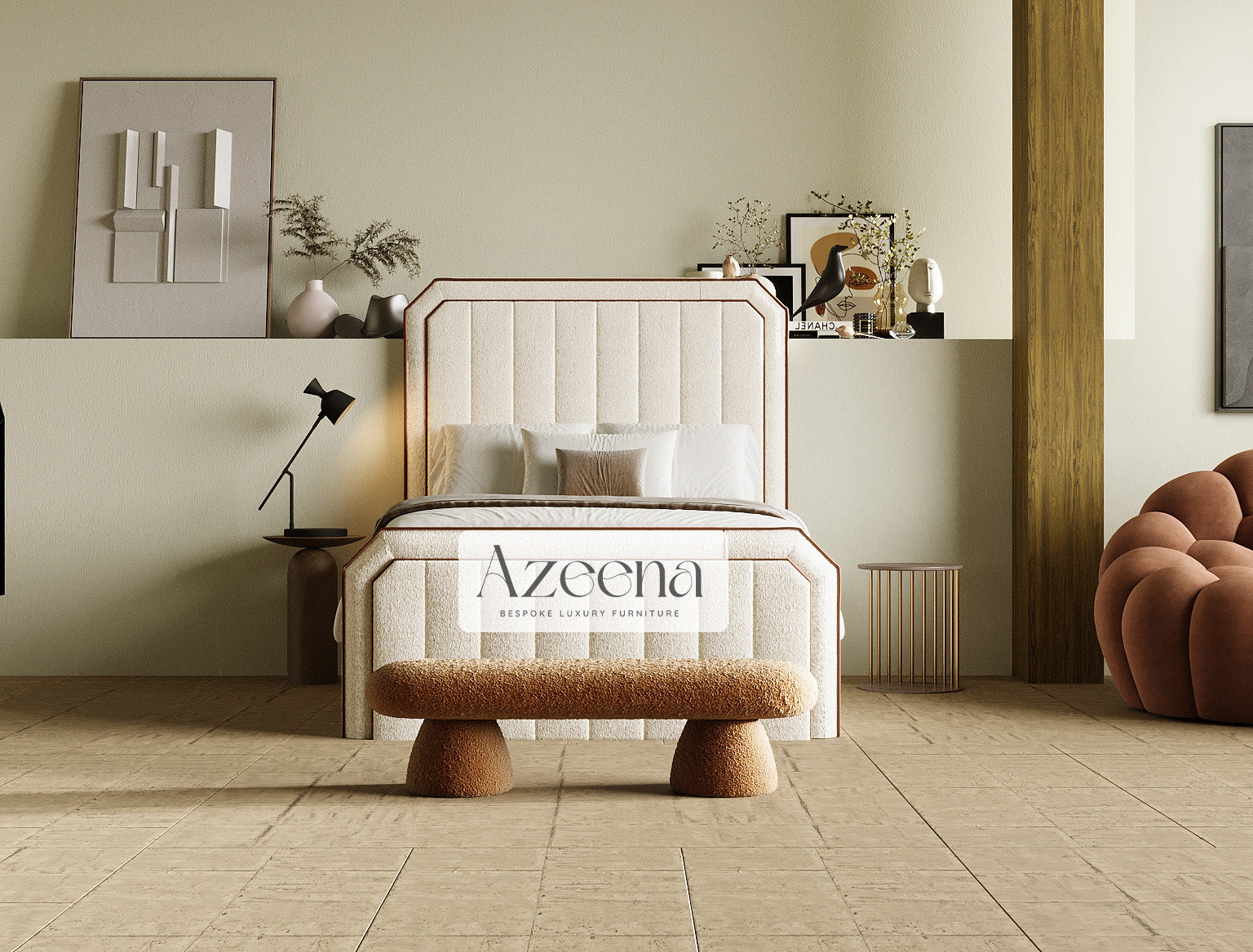 Benson Strip Linear Bed Frame with option ottoman gas lift storage