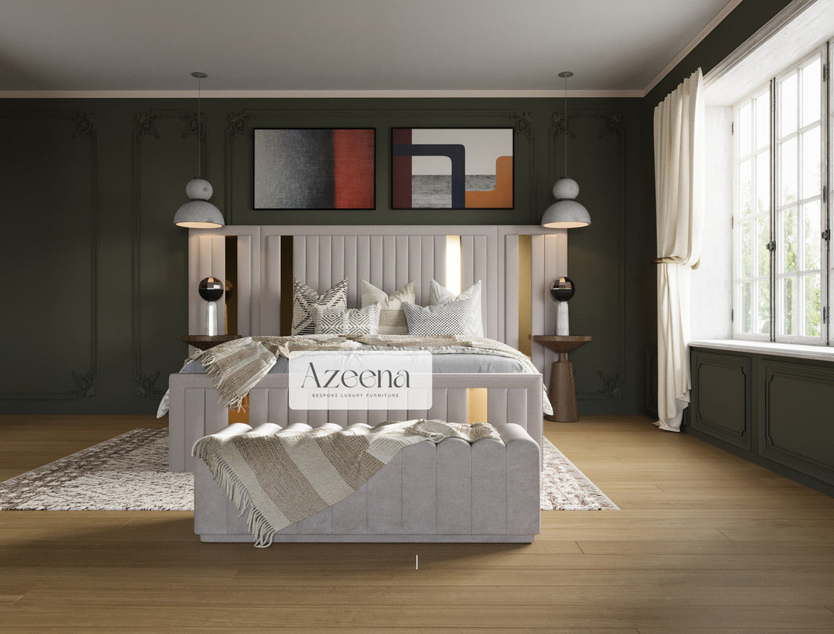 Soho Chrome Strip Extended Wide Headboard Stripe Line Bed With Optional Storage