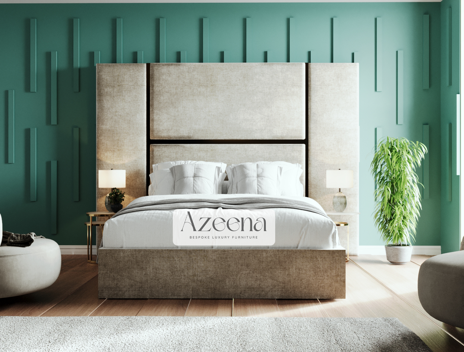 Berlin Chrome Strip Extended Wide Headboard Stripe Line Bed With Optional Storage