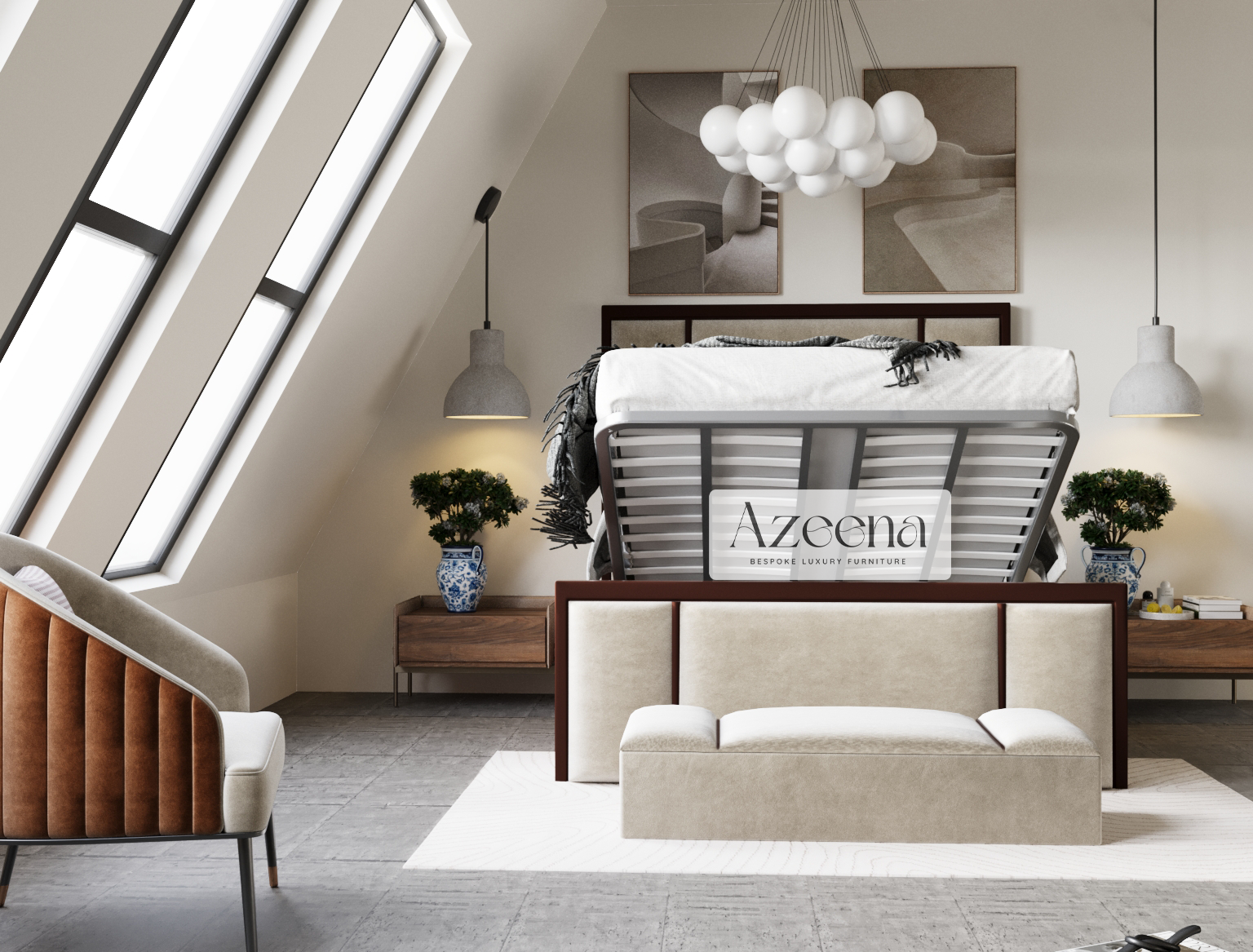 Sansa Border Fabric Tall Upholstered Bed With Optional Storage