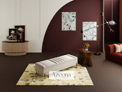 Rene Large Fabric Footstool With Gold Trim Legs