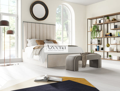 Susy Stripe Line Fabric Piping Tall Upholstered Bed With Optional Storage