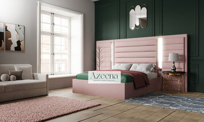 Penelope Extended Wide Headboard Stripes Lines Panel Mirror Bed With Optional Storage