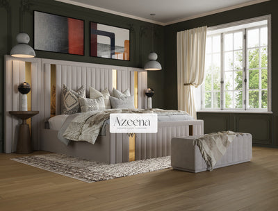 Soho Chrome Strip Extended Wide Headboard Stripe Line Bed With Optional Storage