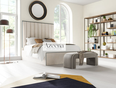 Jade Stripe Line Fabric Piping Tall Upholstered Bed With Optional Storage