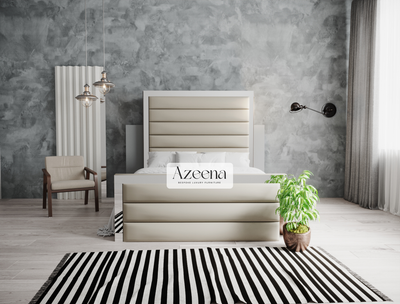 Miles Extended Wide Headboard Horizontal Lines Panel Mirror Bed With Optional Storage