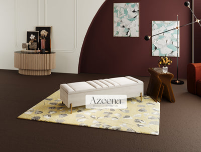 Rene Large Fabric Footstool With Gold Trim Legs