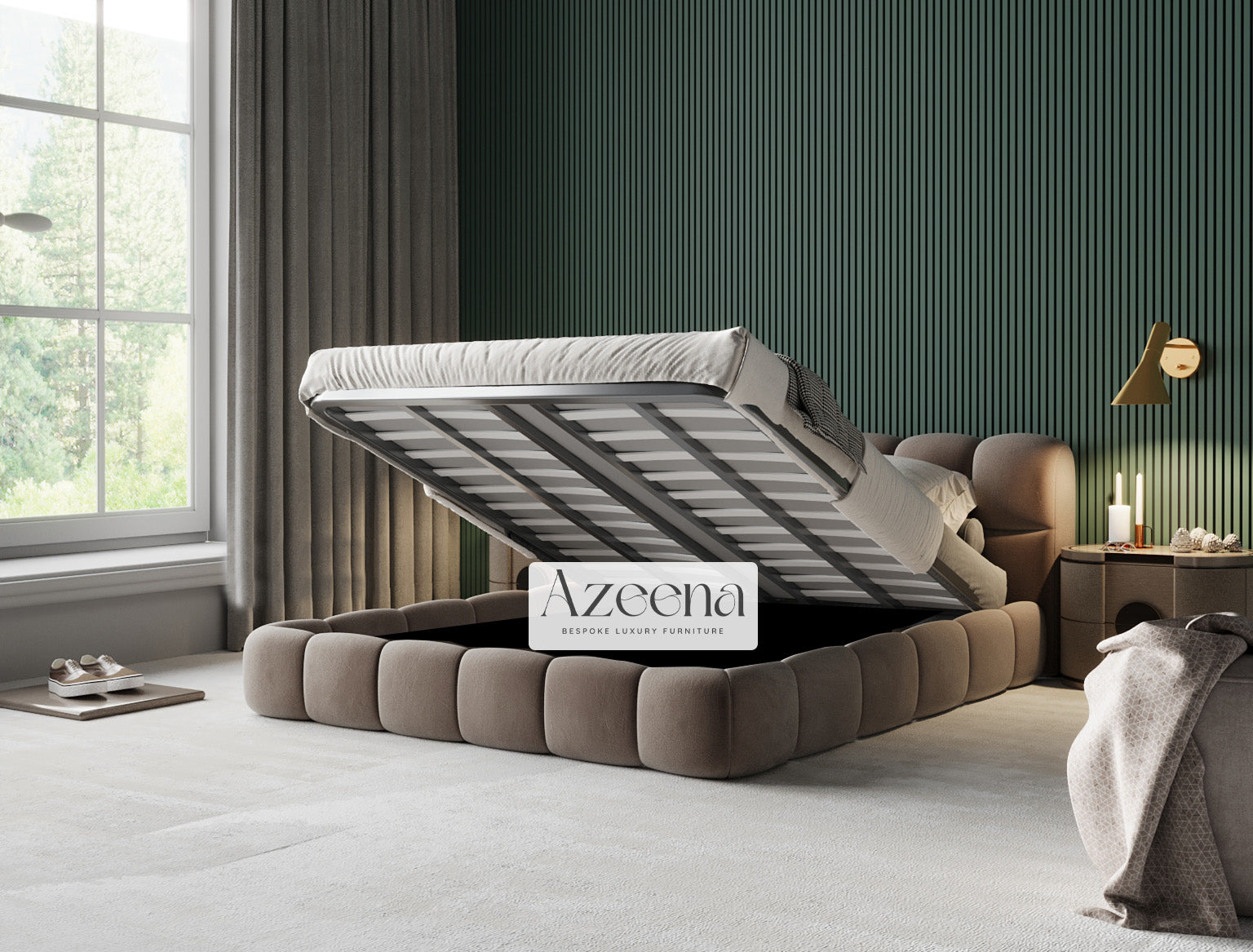 Cloud Bubble bed frame with option ottoman gas lift storage