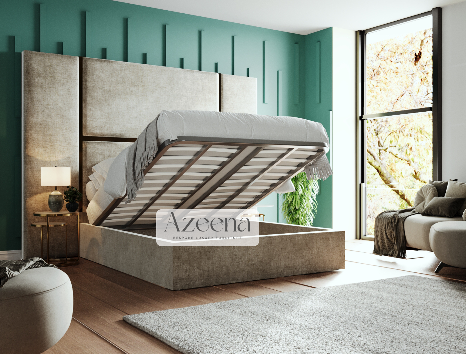 Berlin Chrome Strip Extended Wide Headboard Stripe Line Bed With Optional Storage