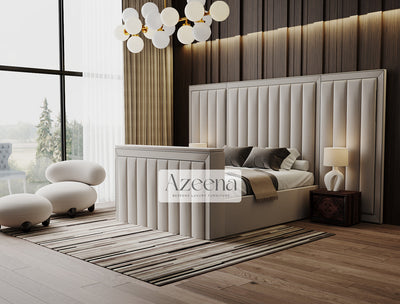 Windsor Extended Wide Headboard Stripes Lines Panel Mirror TV Bed With Optional Divan Ottoman Storage