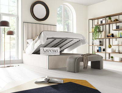 Susy Stripe Line Fabric Piping Tall Upholstered Bed With Optional Storage