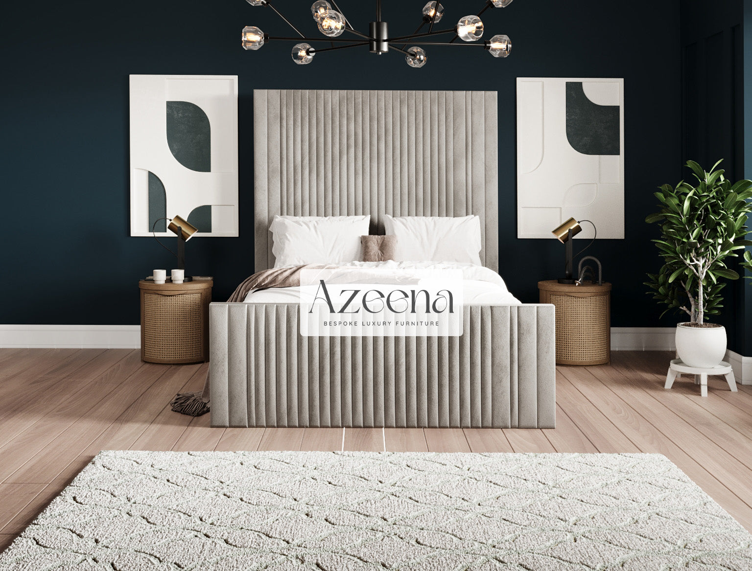 Manor Stripe Line Tall Fabric Upholstered Bed With Optional Storage