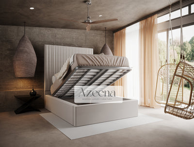 Gaynor Stripe Line Tall Fabric Upholstered Bed With Optional Storage