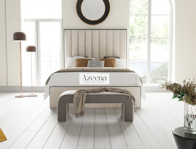 Susy Stripe Line Fabric Piping Tall Upholstered Bed With Optional Storage