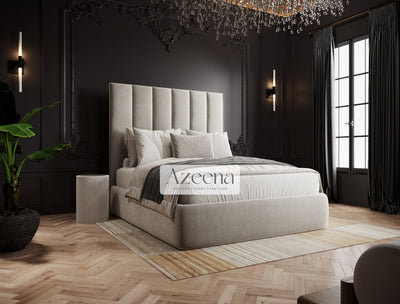 Elma Extended Wide Headboard Stripe Line Mirror Bed With Optional Storage