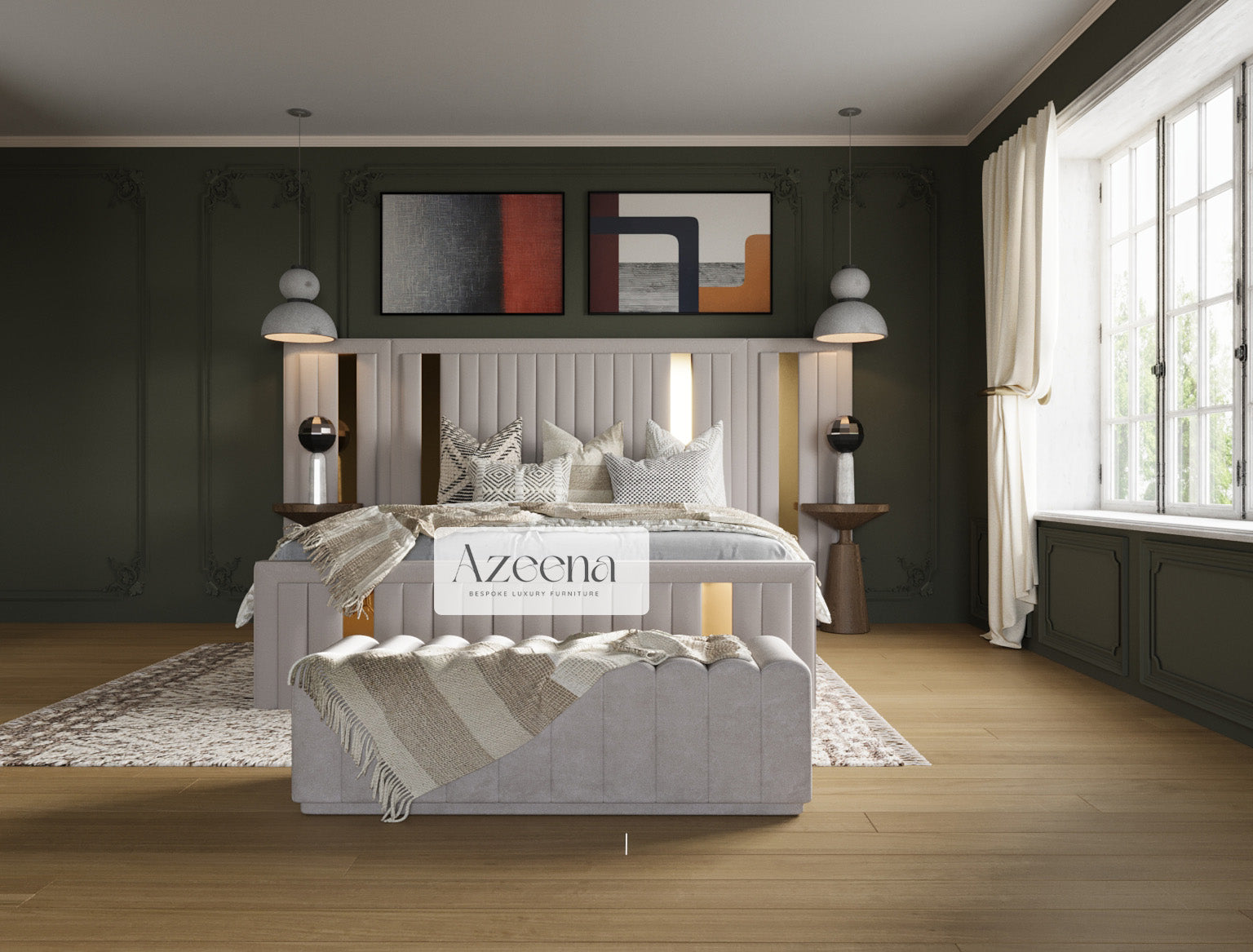 Soho Chrome Strip Extended Wide Headboard Stripe Line Bed With Optional Storage