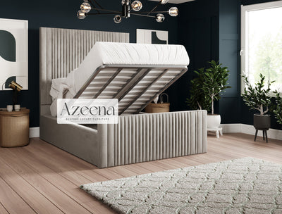 Manor Stripe Line Tall Fabric Upholstered Bed With Optional Storage