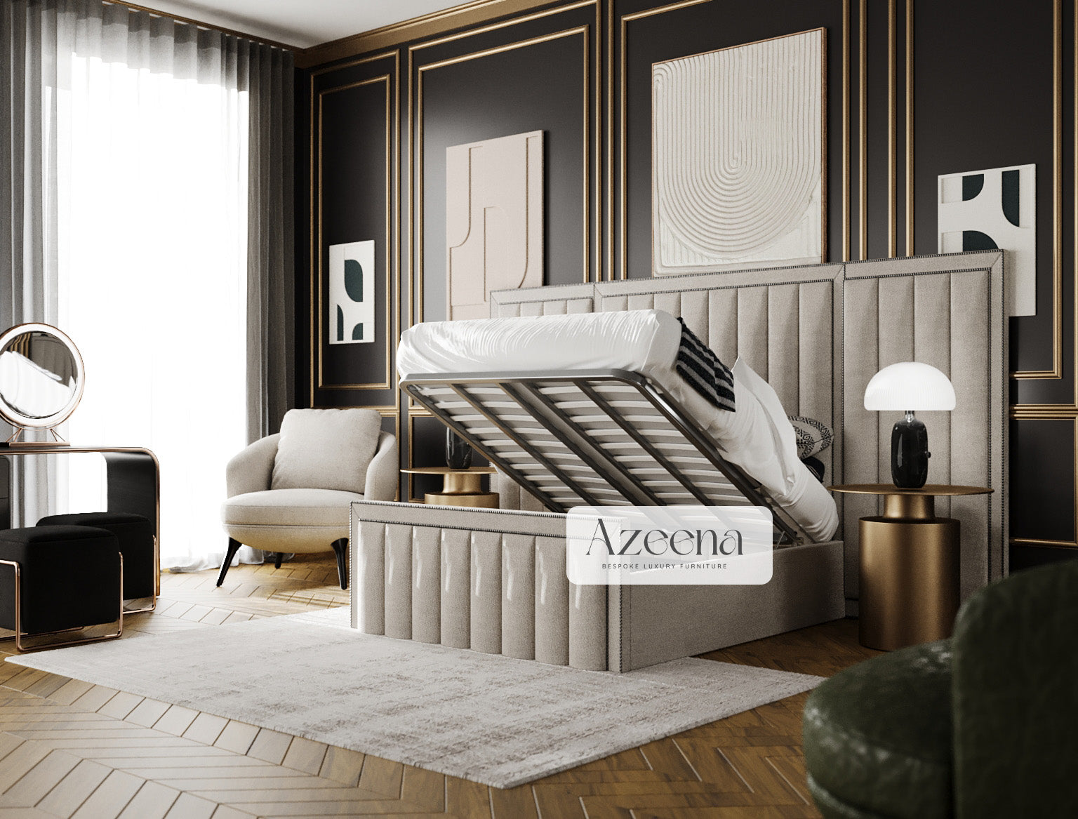 Merilyn Extended Wide Headboard Stripe Line Bed