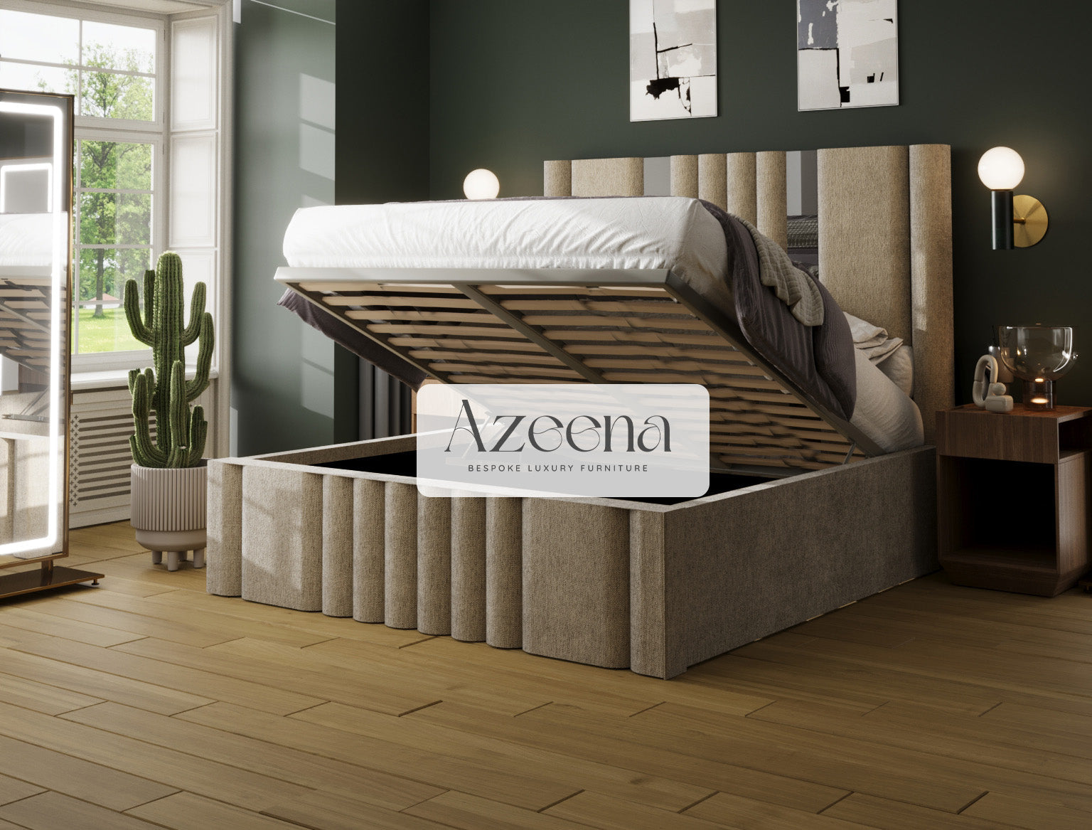 Elizabeth Linear Stripe Line Panel Mirror Bed