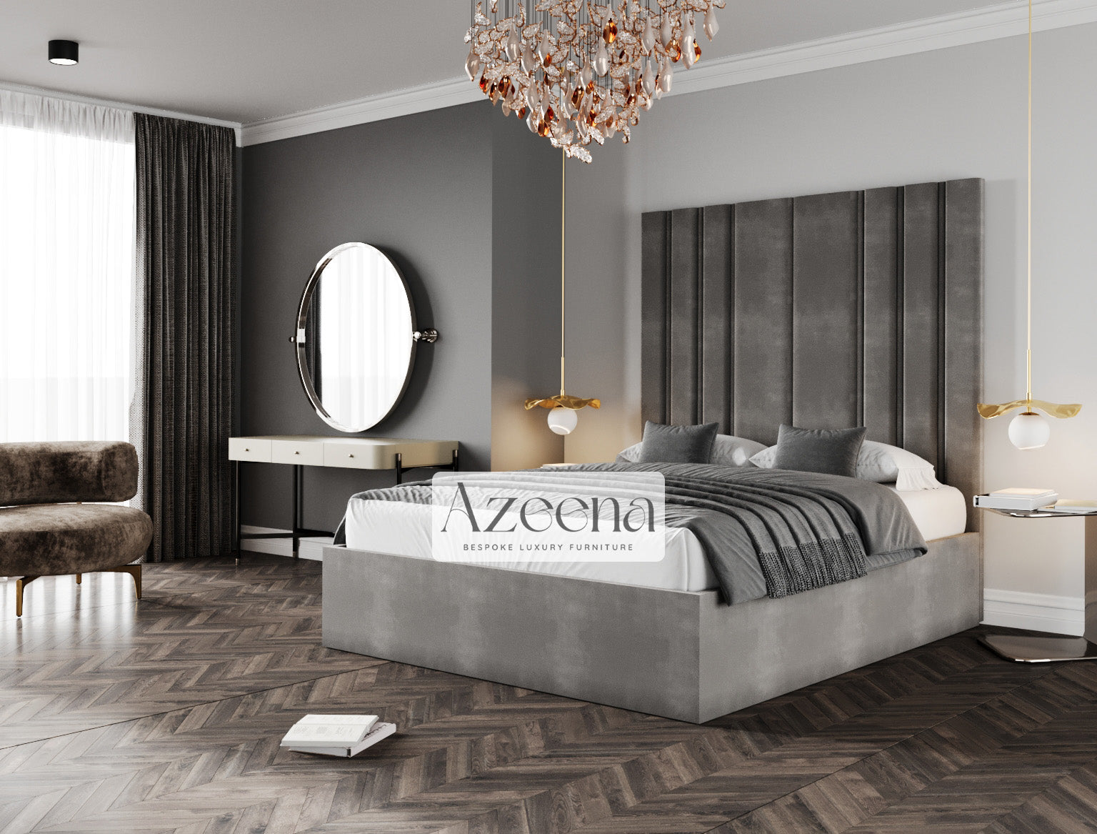 Ellie Extended Wide Headboard Stripe Line Bed