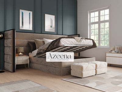 Windsor Extended Wide Headboard Stripes Lines Panel Wooden Frame Trim Bed With Optional Storage