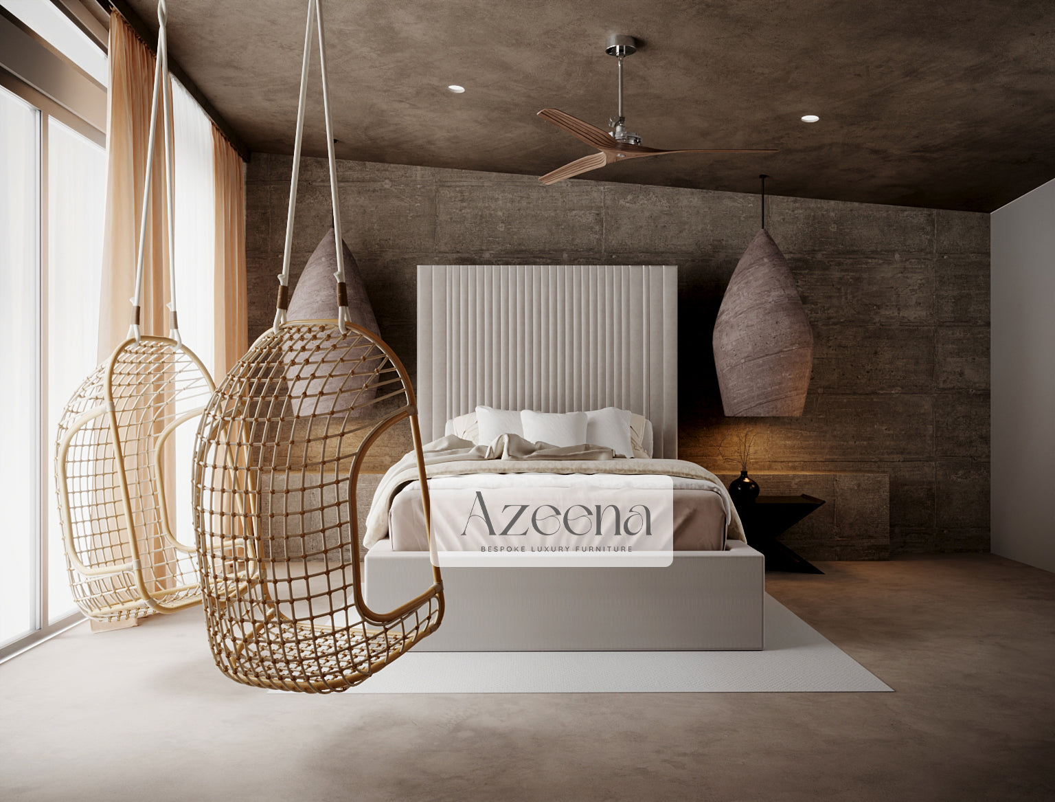 Gaynor Stripe Line Tall Fabric Upholstered Bed With Optional Storage