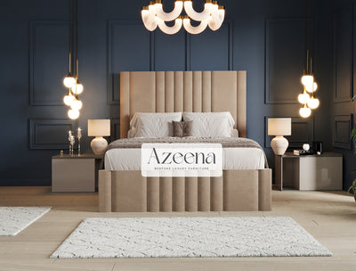 Manhattan Extended Wide Headboard Stripe Line Bed With Optional Storage