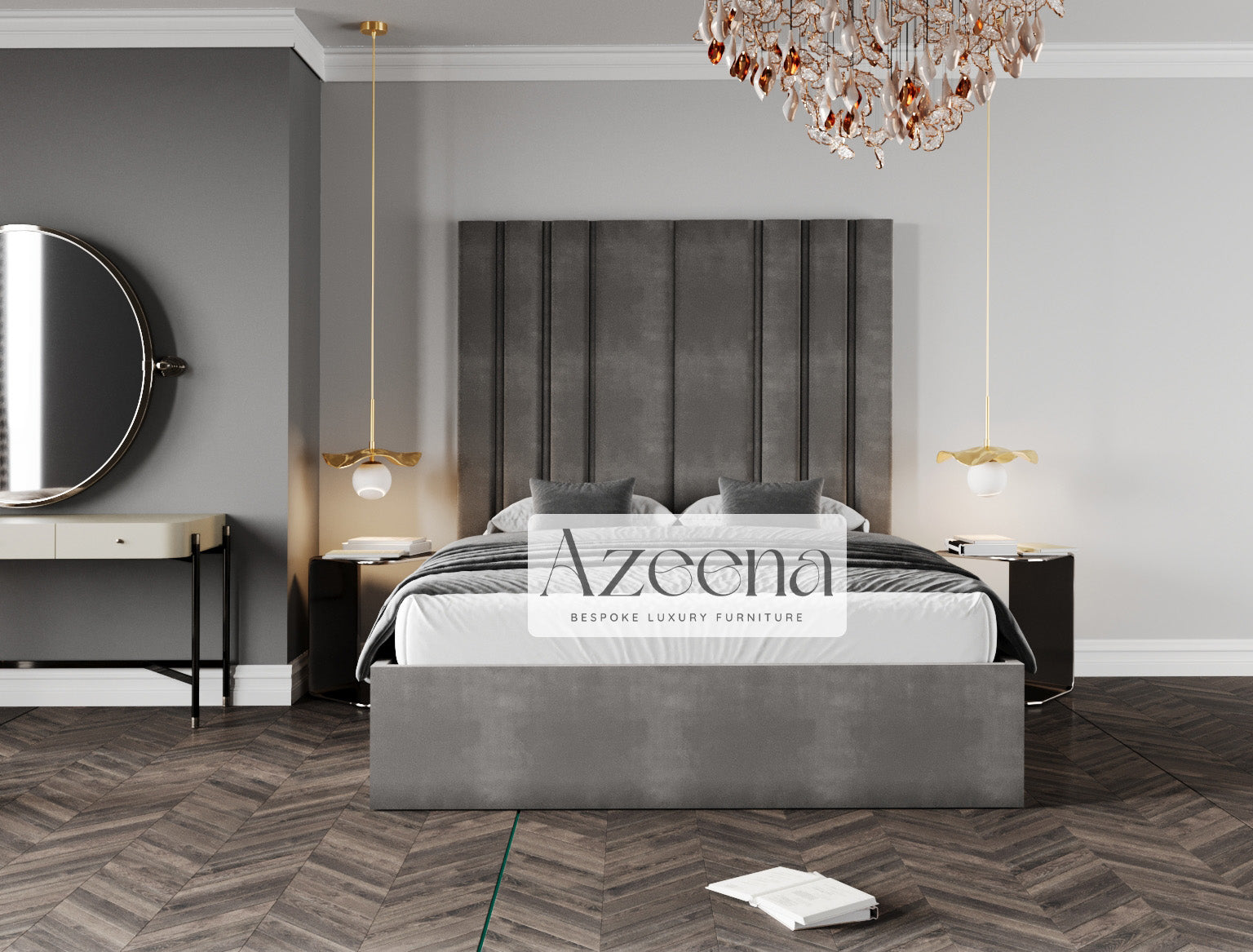 Ellie Extended Wide Headboard Stripe Line Bed