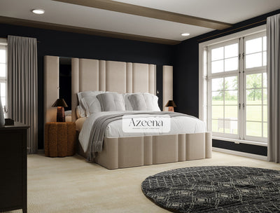 Lynn Extended Wide Headboard Stripe Line Mirror Bed With Optional Storage